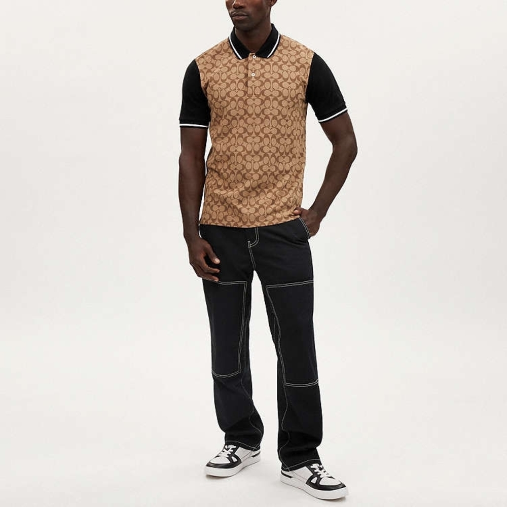 Coach Signature Monogram Polo in Brown and Black